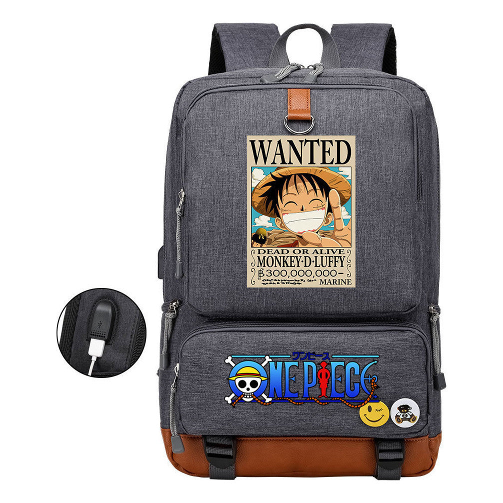 Cartoon Pirate King Printed Usb Student Backpack Leisure Travel Backpack