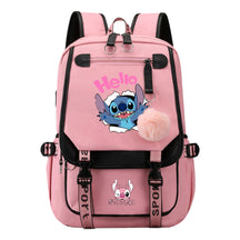Interstellar Baby Stitch Usb Backpack For Men And Women, Casual Woven Strap Flip Back Backpack