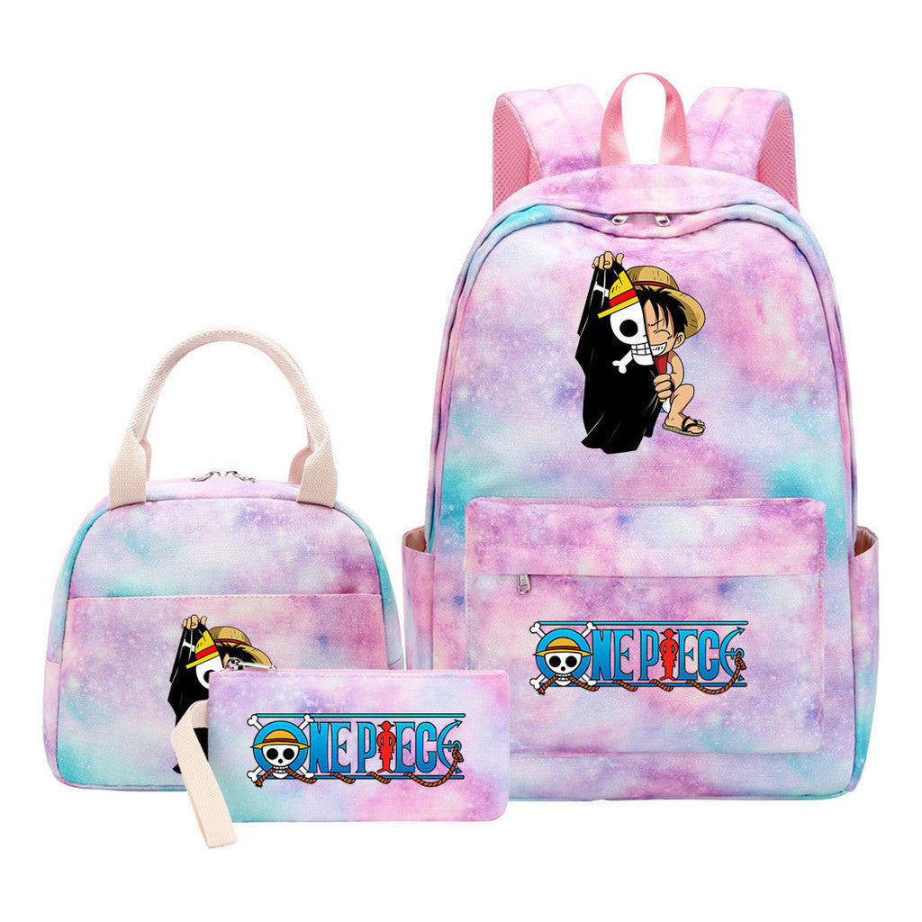 Cartoon Pirate King  Student Girl Backpack Lunch Bag Three Piece Set Backpack