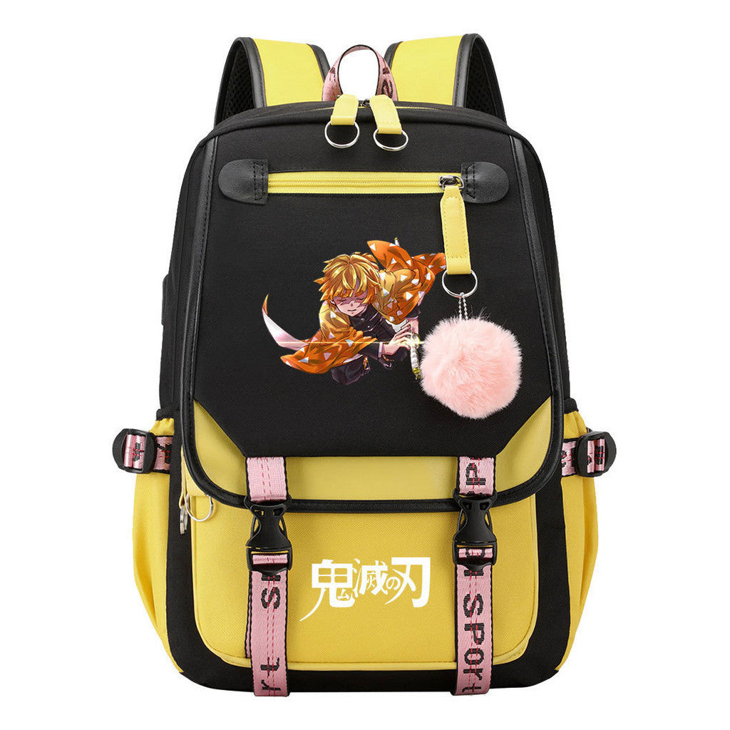 Cartoon Fashion Usb Youth School Bag For Boys And Girls Casual Ribbon Flip Backpack