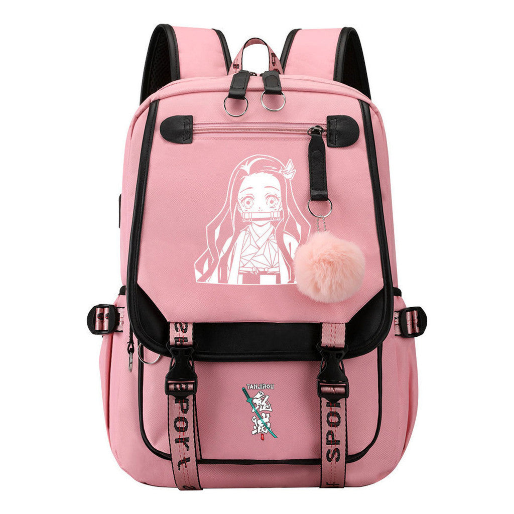 Cartoon Fashion Usb Youth Middle School Backpack For Boys And Girls Casual Woven Strap Flip Back Backpack