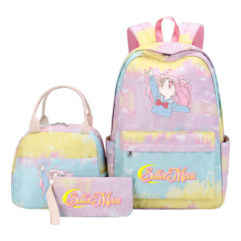 Beautiful Girl Warrior Student Schoolbag Lunch Bag Three Piece Set Backpack Cover