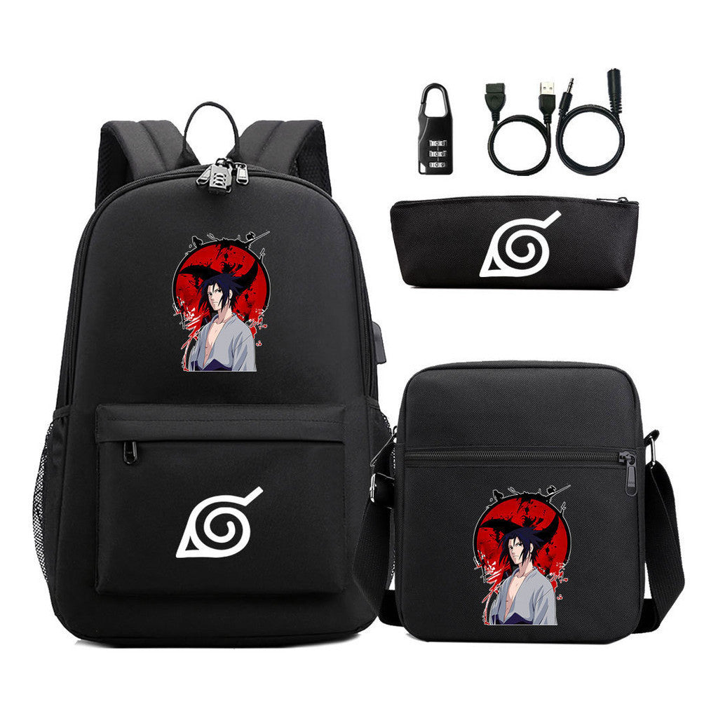 Naruto Usb Password Lock Youth Student Backpack Three Piece Set For Men And Women Backpack Set