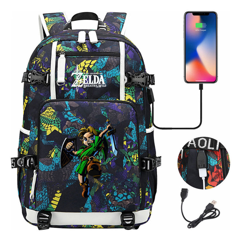 Legend Of Zelda Usb Earphones, Youth Backpacks, Men's And Women's Leisure Travel Backpacks