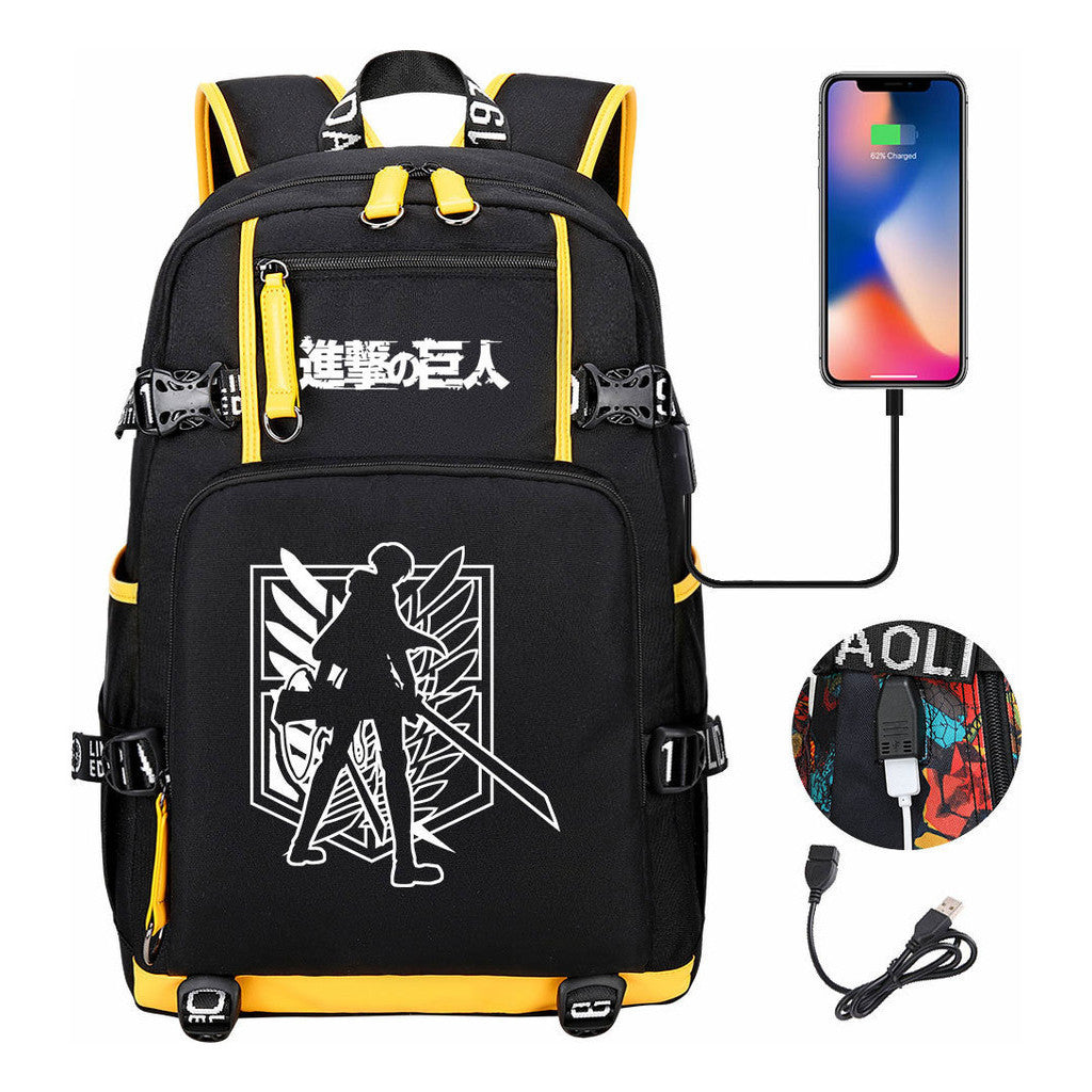 The Giant Of Manga Attack Usb Youth Student Backpack For Men And Women's Leisure Travel Backpack