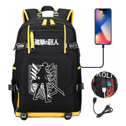 The Giant Of Manga Attack Usb Youth Student Backpack For Men And Women's Leisure Travel Backpack