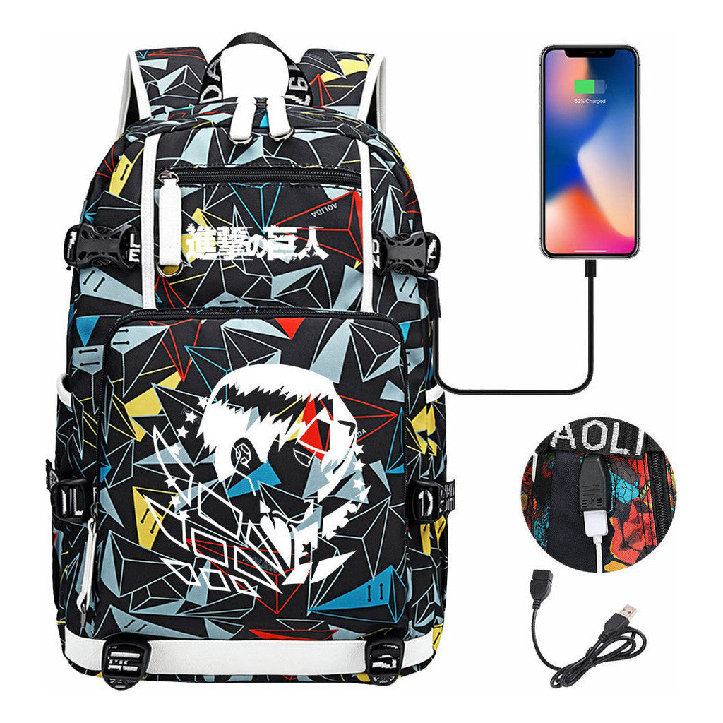 The Giant Of Manga Attack Usb Youth Student Backpack For Men And Women's Leisure Travel Backpack