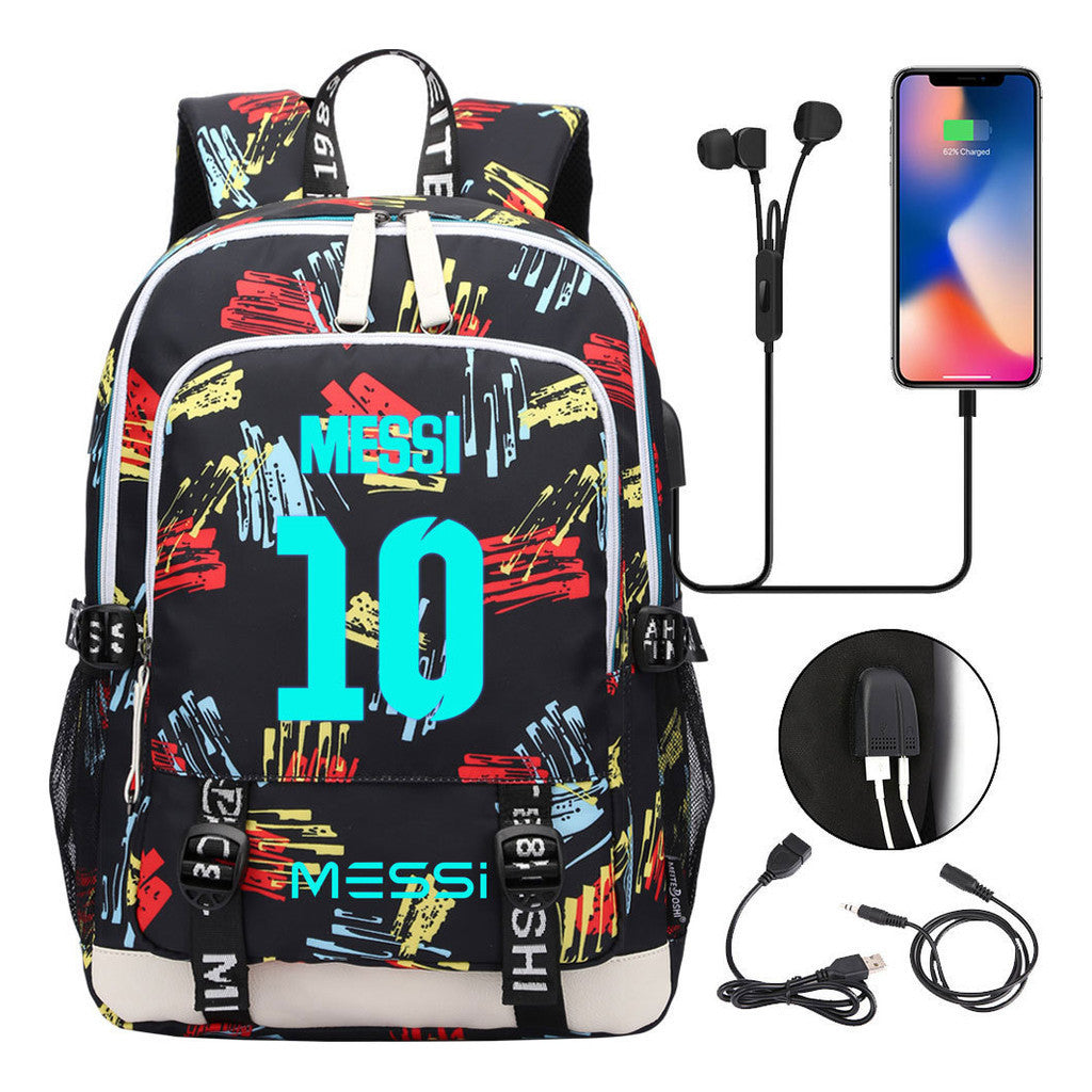 Blue Luminous Sports Football Star Teenagers Schoolbag Usb Leisure Backpack Men And Women
