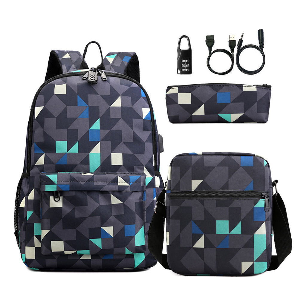 Usb Password Lock Youth Student Backpack Three Piece Set For Men And Women's Backpack Set