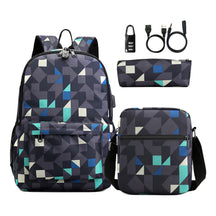 Usb Password Lock Youth Student Backpack Three Piece Set For Men And Women's Backpack Set