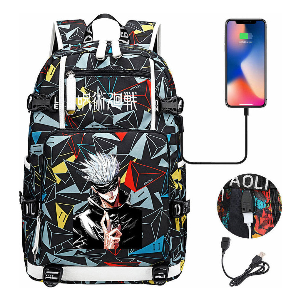 Printed Usb Youth Student Backpack Leisure Large Capacity Travel Backpack