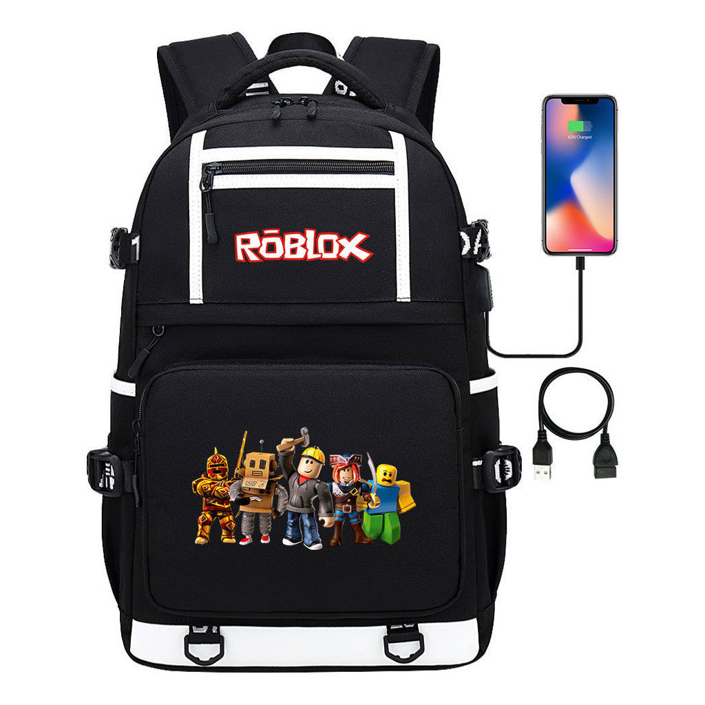 Roblox Game Printed Usb Youth Student Backpack For Men And Women's Leisure Travel Backpack