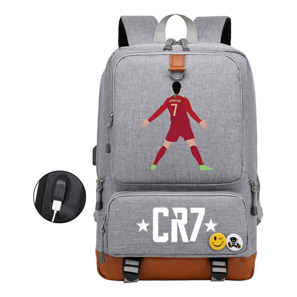 Football Star Cristiano Ronaldo Printed Usb Youth Primary And Secondary School Backpack For Boys And Girls Leisure Travel Backpack