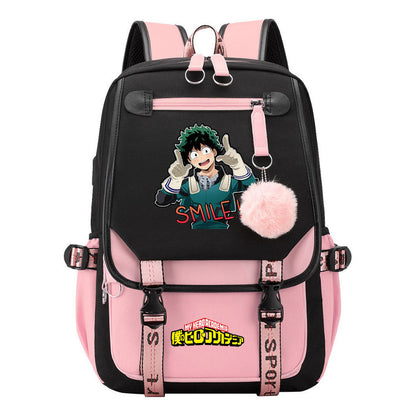 Comics My Heroes Academy Usb Youth Student Backpack Men's And Women's Leisure Ribbon Flip Backpack