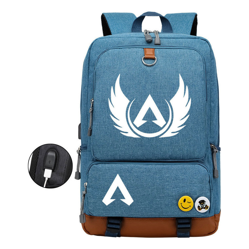 Apex Hero Print Usb Student Backpack For Leisure Travel Backpack
