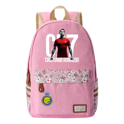 Football Star Cristiano Ronaldo Printed Student Backpack, Floral Casual Backpack