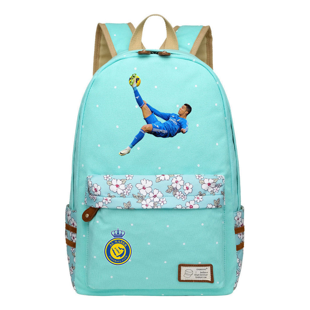 Football Star Cristiano Ronaldo Printed Student Backpack, Floral Casual Backpack