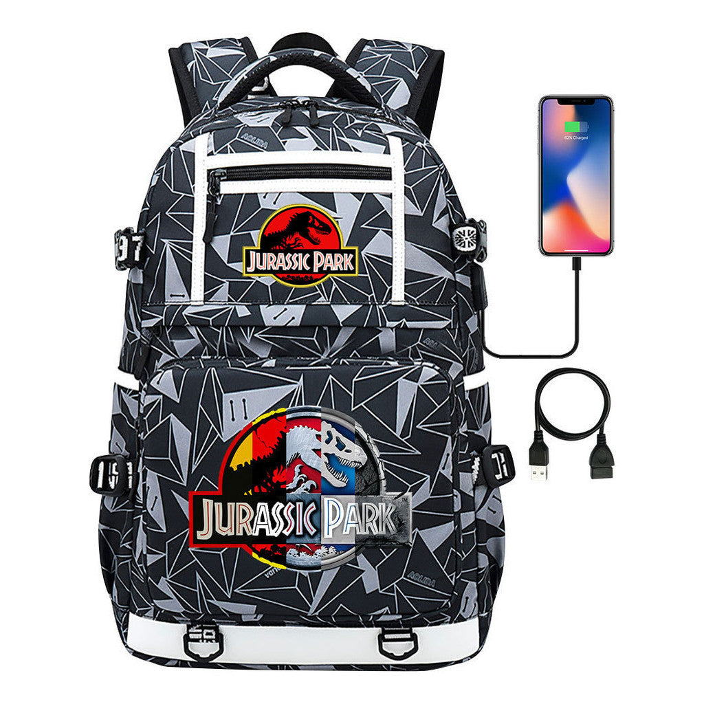 Jurassic Park Dinosaur Usb Youth School Bag Men's And Women's Backpack Leisure Travel Backpack