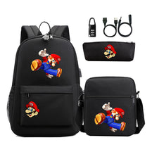 Super Mario Usb Password Lock Youth Student Backpack 3-piece Set For Men And Women Backpacks