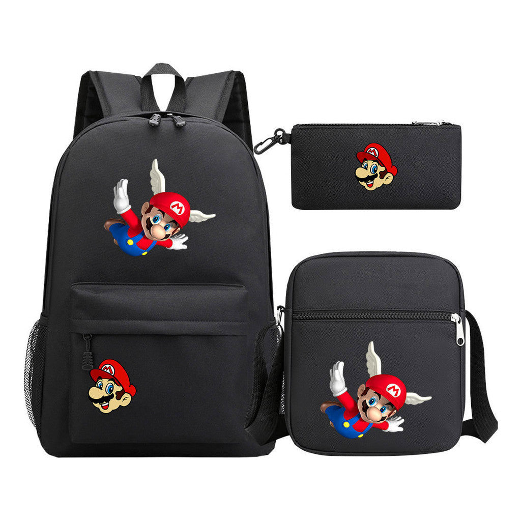 Super Mario Printed Student Backpack Three Piece Set For Men And Women's Backpack Set