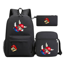 Super Mario Printed Student Backpack Three Piece Set For Men And Women's Backpack Set