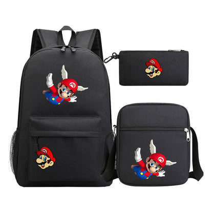 Super Mario Printed Student Backpack Three Piece Set For Men And Women's Backpack Set