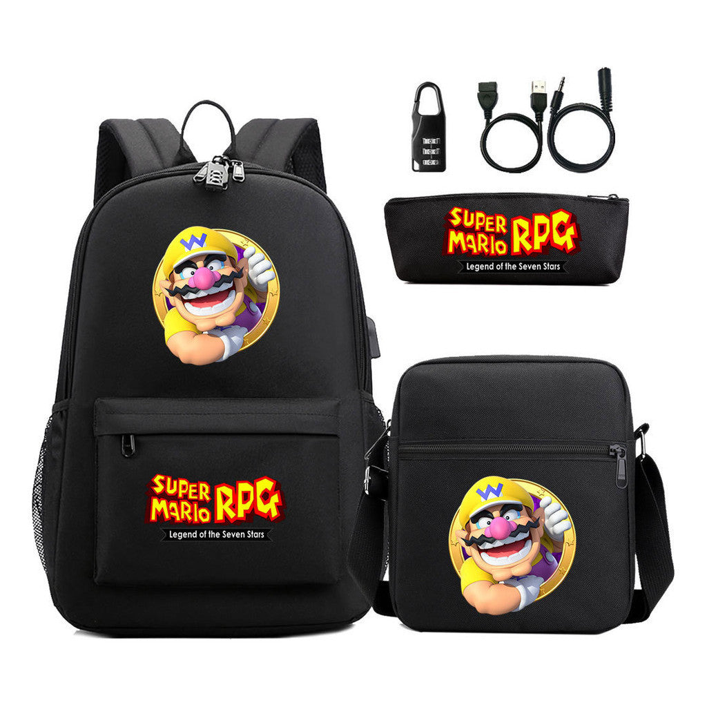 Usb Password Lock Youth Student Backpack Three Piece Set For Men And Women Backpacks