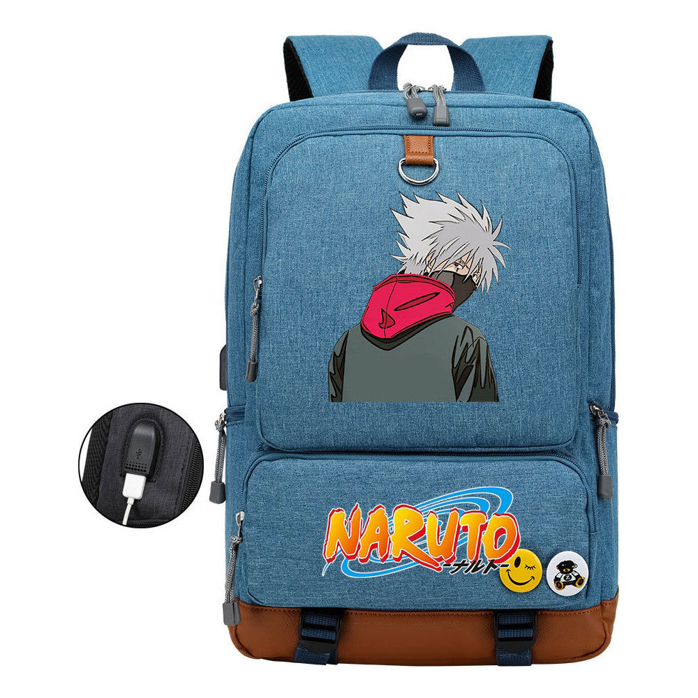 Naruto Print Usb Youth Student Backpack For Men And Women Leisure Travel Backpack