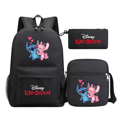 Starry Baby Stitch Printed Youth School Bag Three Piece Set For Men And Women Shoulder Set Backpack