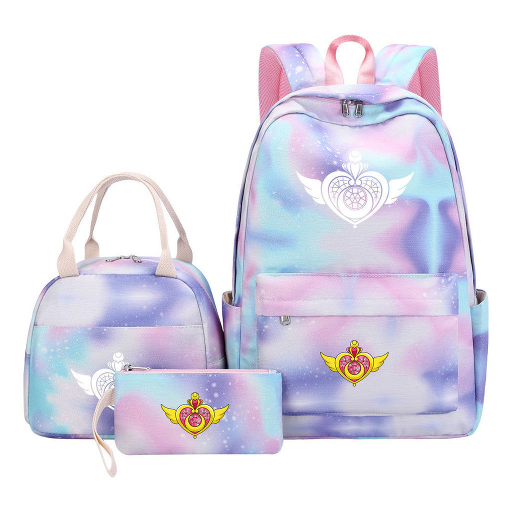Beautiful Girl Warrior Teenage Girls Backpack Lunch Bag Three Piece Set With Backpack Cover