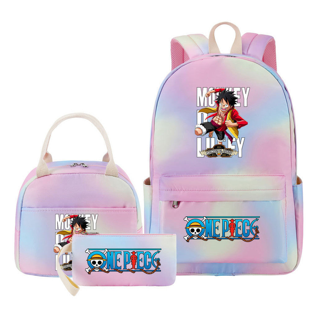 Cartoon Pirate King Student Girls School Bag Lunch Bag Three Piece Set Backpack Set