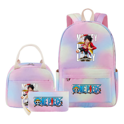 Cartoon Pirate King Student Girls School Bag Lunch Bag Three Piece Set Backpack Set