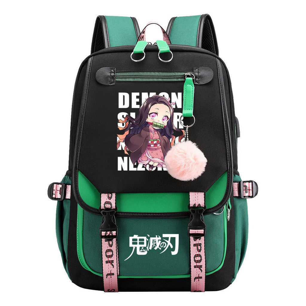 Cartoon Fashion Usb Youth School Bag For Boys And Girls Casual Ribbon Flip Backpack