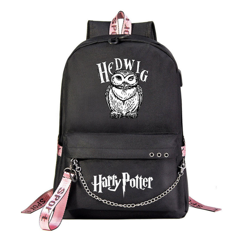 School Of Witchcraft And Wizardry Badge Usb Youth Student Backpack For Men And Women's Leisure Travel Backpack