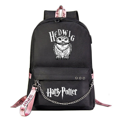 School Of Witchcraft And Wizardry Badge Usb Youth Student Backpack For Men And Women's Leisure Travel Backpack