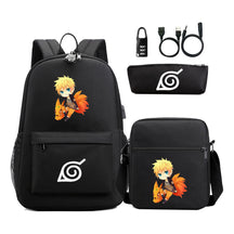 Fashionable Naruto Usb Password Lock Youth Student School Bag Three Piece Backpack Set