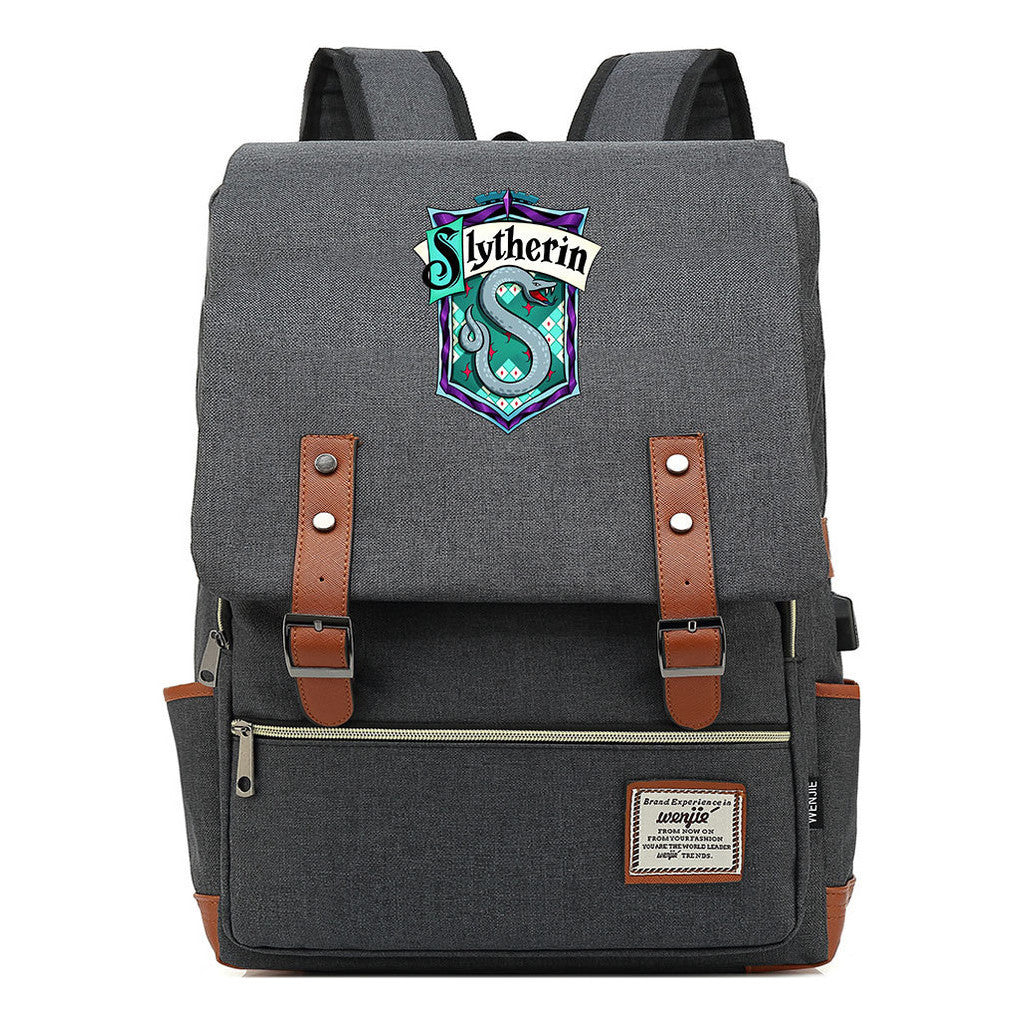 School Of Witchcraft And Wizardry Student Backpack Usb Men's And Women's Leisure Belt Buckle Backpack