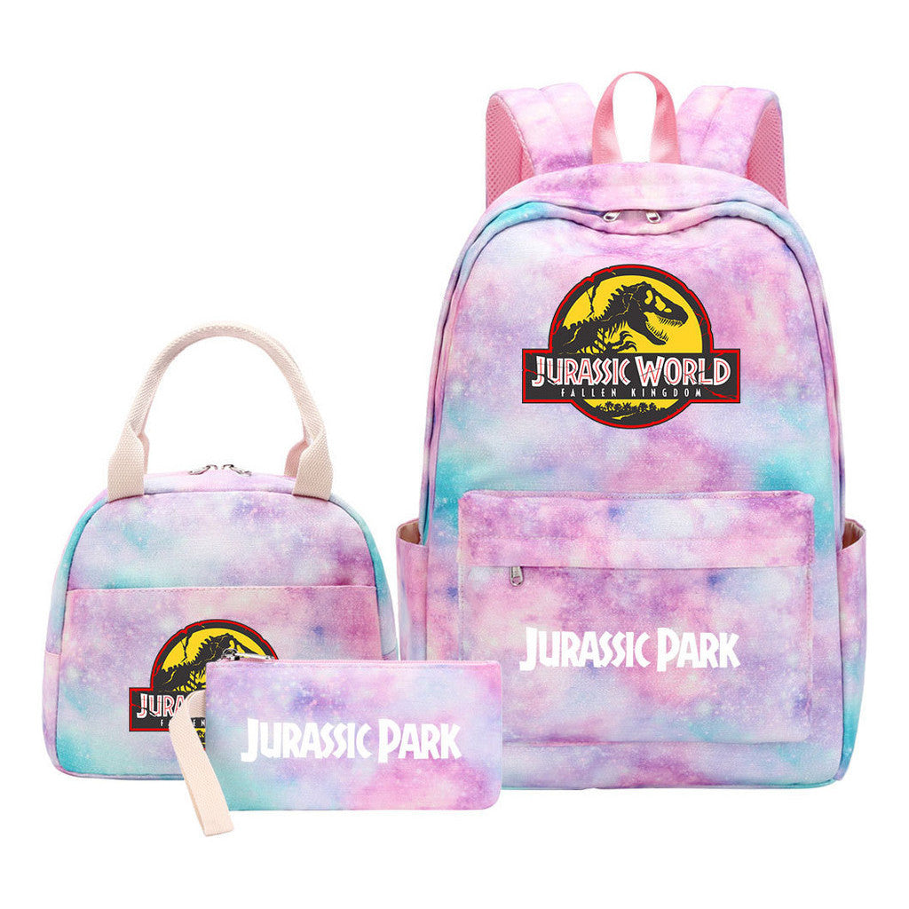 Jurassic Park Dinosaur Youth Student Girls School Bag Lunch Bag Three Piece Set Backpack Set