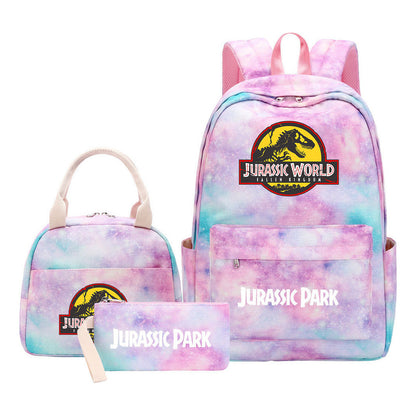 Jurassic Park Dinosaur Youth Student Girls School Bag Lunch Bag Three Piece Set Backpack Set
