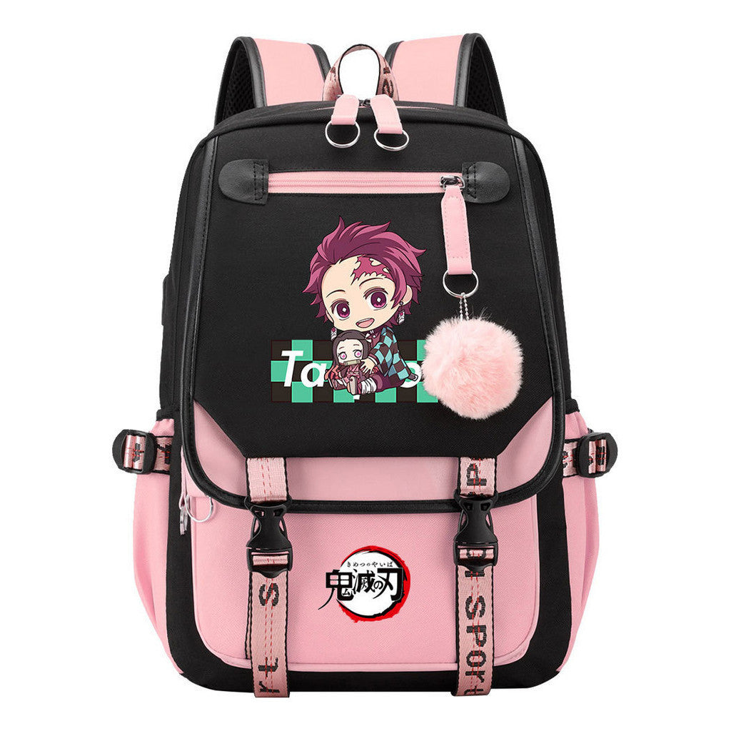 Cartoon Fashion Usb Youth Student Backpack Boy's And Girl's Leisure Ribbon Flip Backpack
