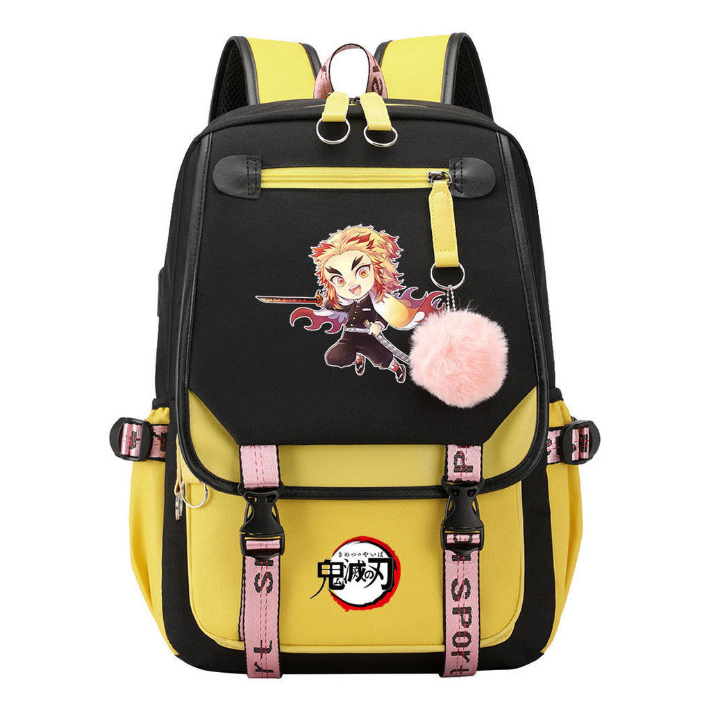 Japanese Cartoon Fashion Usb Student Backpack Casual Woven Flap Backpack