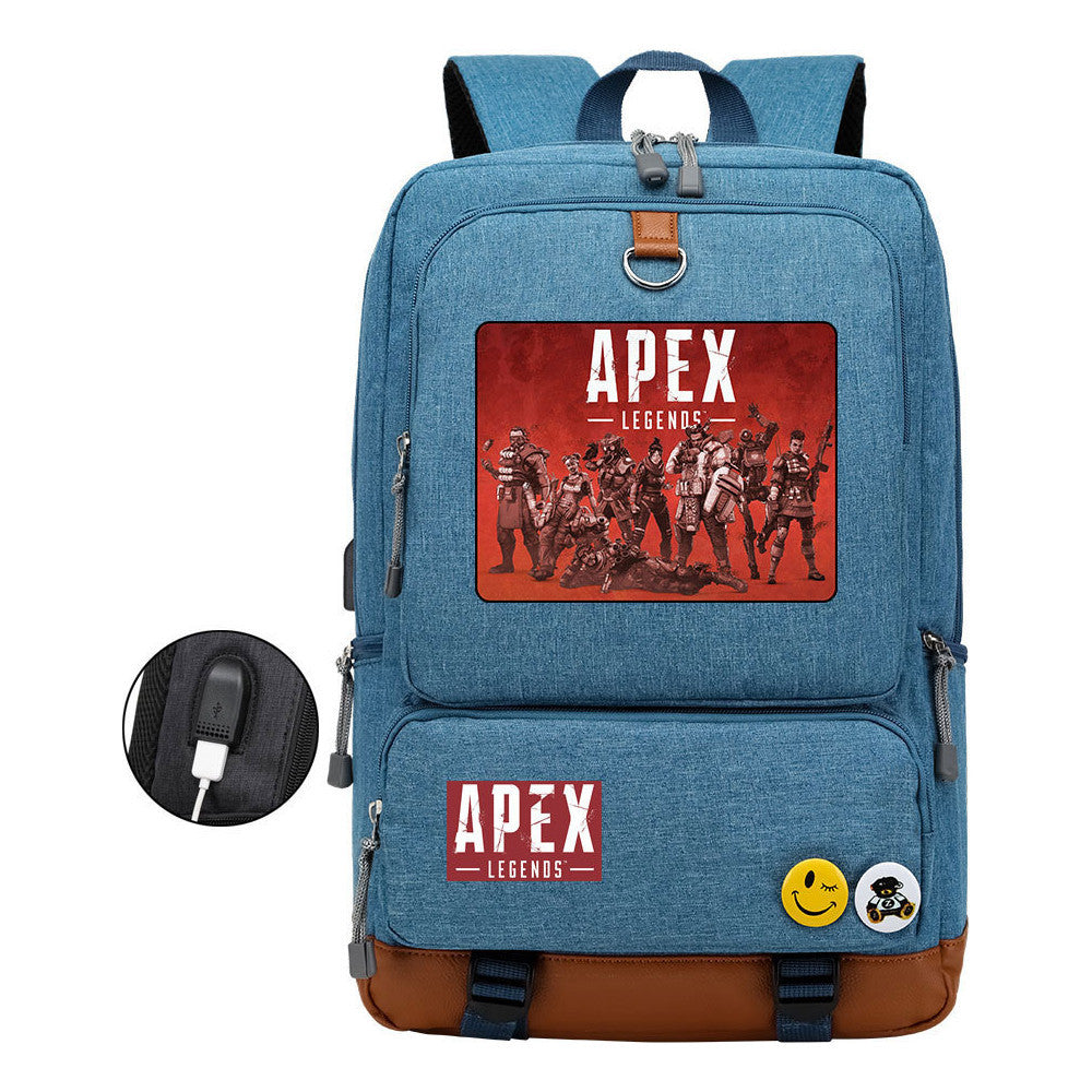 Apex Hero Print Usb Youth School Bag Leisure Travel Backpack