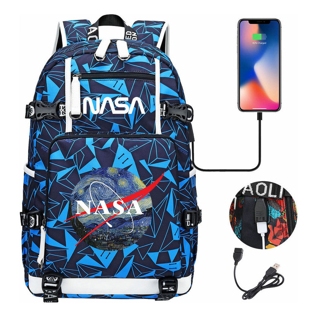 Nasa Fashion Printed Student Backpack With Large Capacity Leisure Travel Backpack