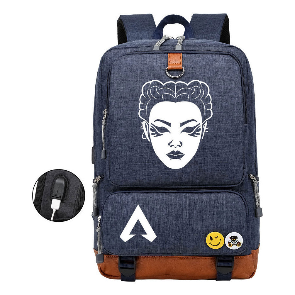Apex Hero Print Usb Student Backpack For Leisure Travel Backpack
