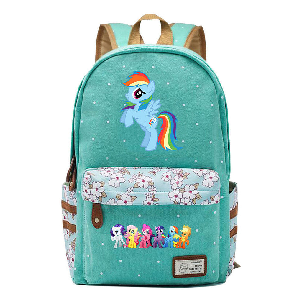 Pony Rainbow Unicorn Student School Bag Fragmented Canvas Girl Backpack