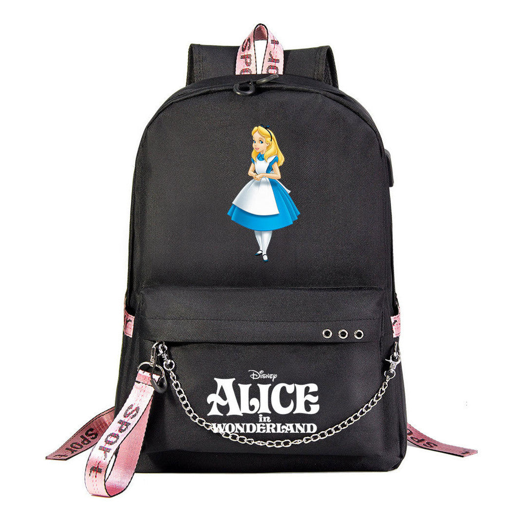 Cheshire Cat Alice's Adventure In Wonderland Youth School Bag Casual Weaving Strap Backpack