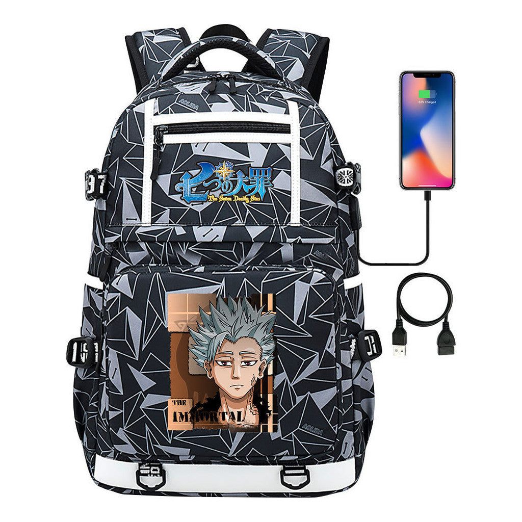 Seven Major Crimes In Comics, Printed Usb Youth Student Backpack, Men's And Women's Leisure Travel Backpack