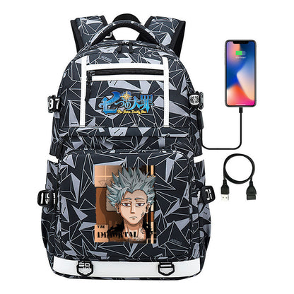 Seven Major Crimes In Comics, Printed Usb Youth Student Backpack, Men's And Women's Leisure Travel Backpack