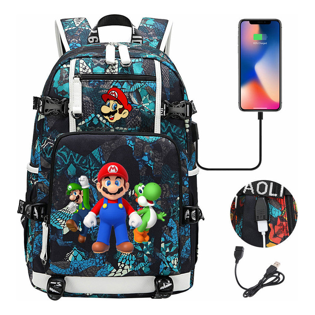 Super Mario Printed Teenage Student Backpack With Large Capacity For Men And Women's Leisure Travel Backpack