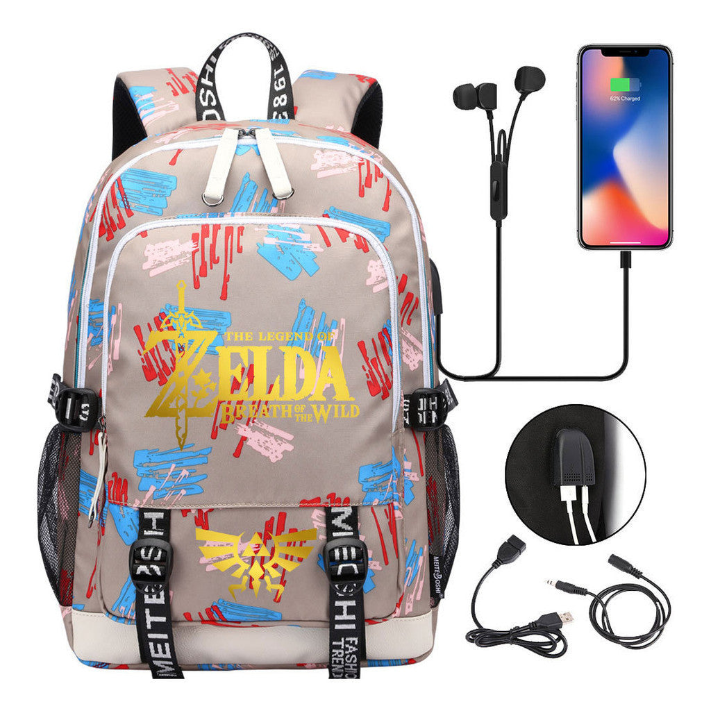 Golden Selda Kingdom Tears Usb Youth Student Backpack Men's And Women's Leisure Sports Backpack